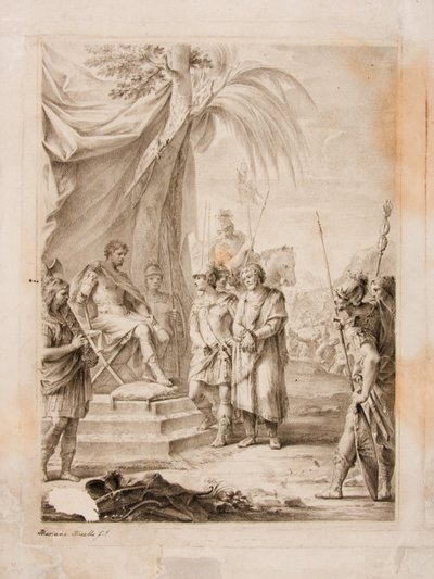 Jugurtha gebonden en overgedragen aan Silanus, die hem naar Marius brengt door Mariano Salvador Maella